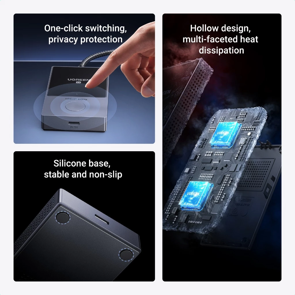 UGREEN Wireless HDMI Transmitter Receiver USB-C DP Protocol 1080P 60Hz 5G WiFi Computer Laptop TV Camera 98FT 30M (35031A) Ugreen