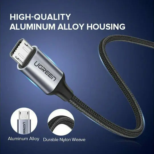 UGREEN USB 2.0 A to Micro USB Cable 0.25m Nickel Plated Aluminum Braid Fast Charge Data Sync Smartphone Tablet (60144) Ugreen