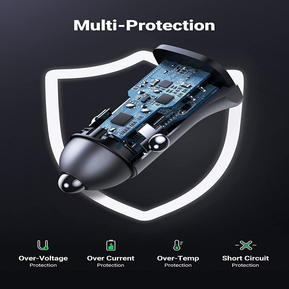 UGREEN 30W USB C Car Charger Dual Port PD3.0 QC3.0 Fast Charging iPhone 13/12 Galaxy S22/S21 iPad Pro (40858)