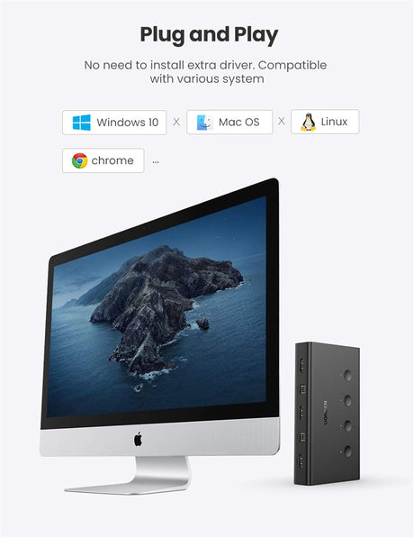 UGREEN 4x1 HDMI KVM Switch Box 4 In 1 Out HDMI 2.0 USB Keyboard Mouse Control 4K@60Hz UHD Full HD 1080P Computer Black 70439 Ugreen