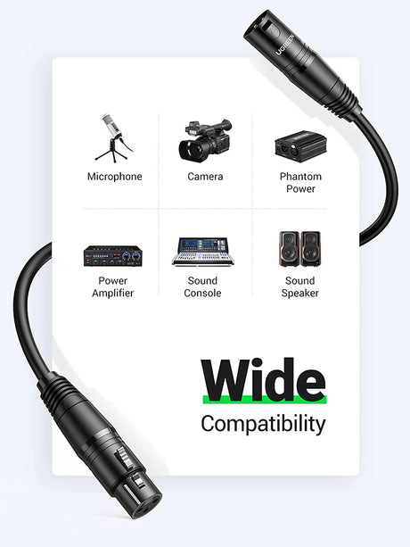 UGREEN 8M XLR Male to Female Microphone Extension Cable 3-Pin Balanced Audio Cord Studio Recording Mixer Amplifier 20713 Ugreen