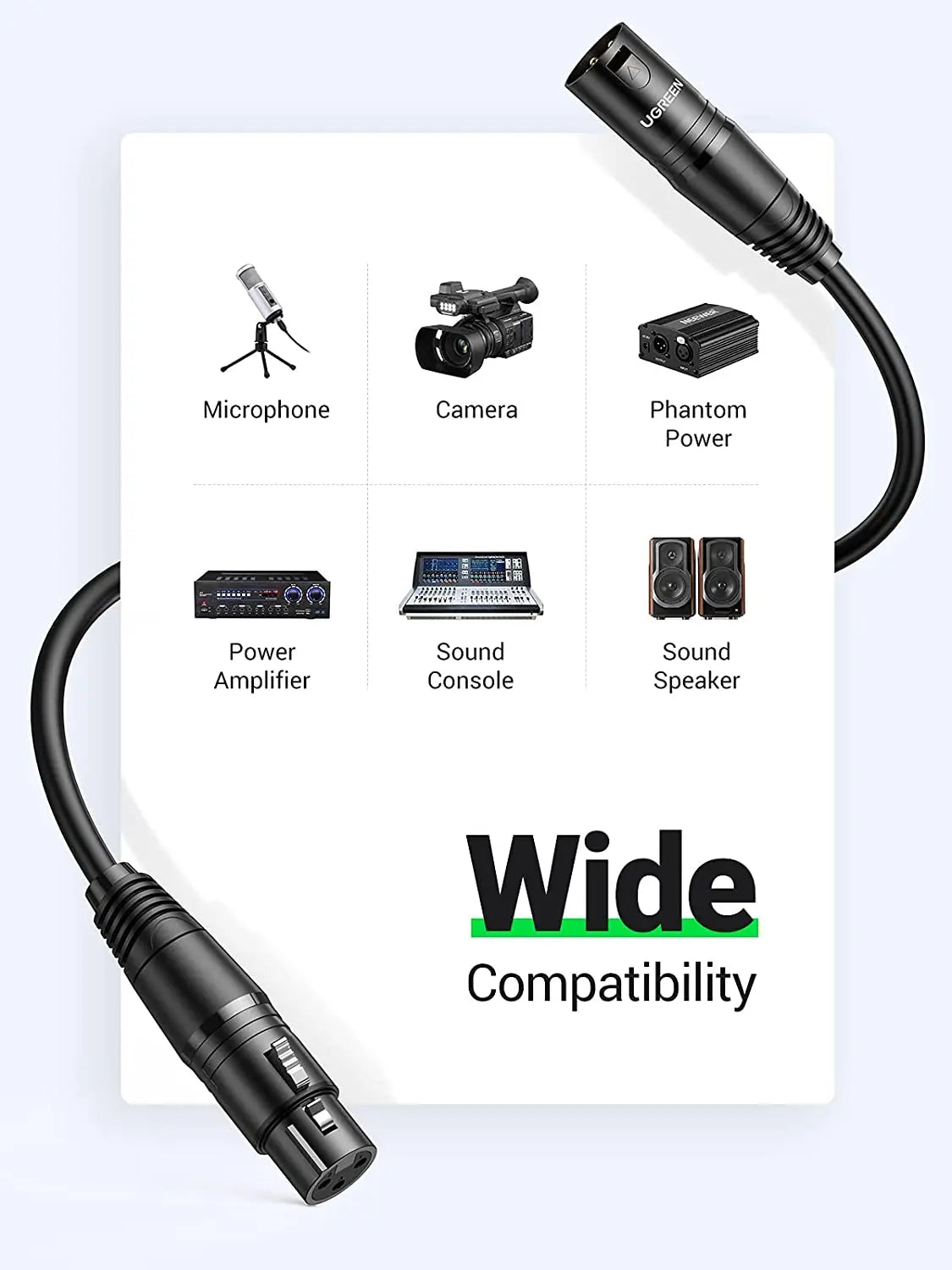 UGREEN 15M XLR Male to Female Microphone Extension Cable 3-Pin Balanced Audio Cord Studio Recording Mixer Amplifier 20716 Ugreen