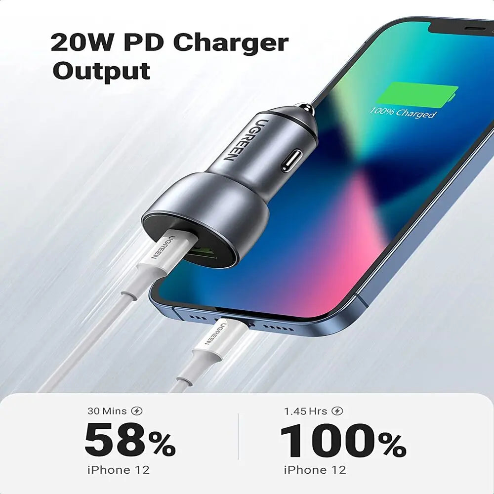 UGREEN 52.5W USB C Car Charger PD 30W QC 18W Fast Car Charging iPhone 14 13 12 iPad Galaxy S23 S22 S21 Pixel 7 6 (60980) Ugreen