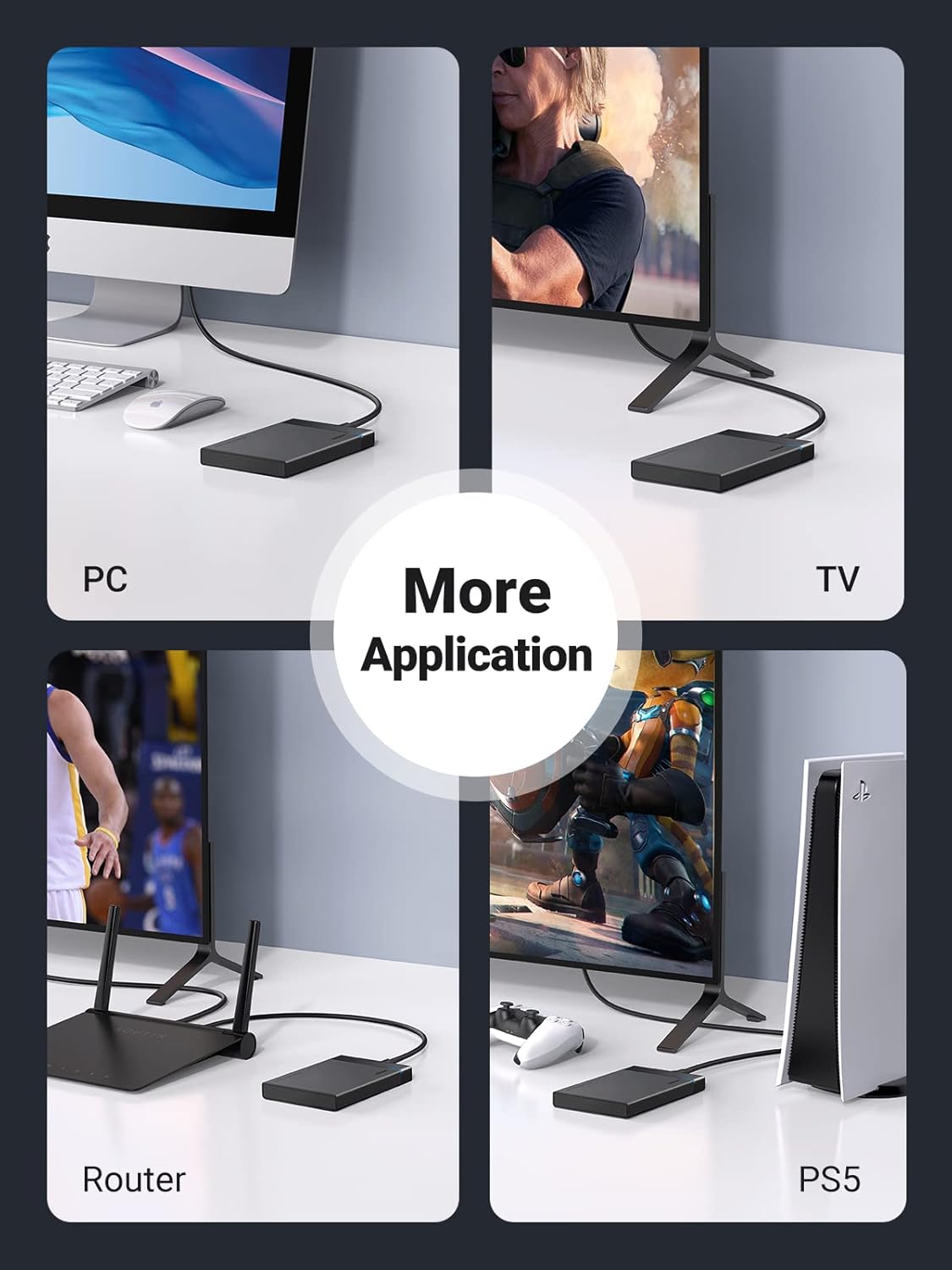 UGREEN 2.5 Inch External Hard Drive Enclosure USB 3.0 SATA HDD SSD Caddy 5Gbps UASP 0.5M Cable (30847) Ugreen