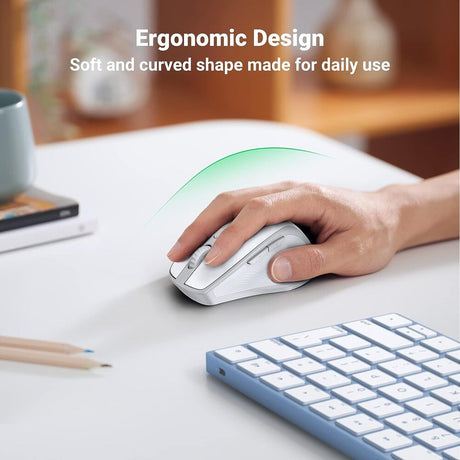 UGREEN Ergonomic 5 Button Silent 2.4G Wireless Bluetooth 5.0 Optical Mouse USB Receiver 4000 DPI MacBook PC White (15805) Ugreen