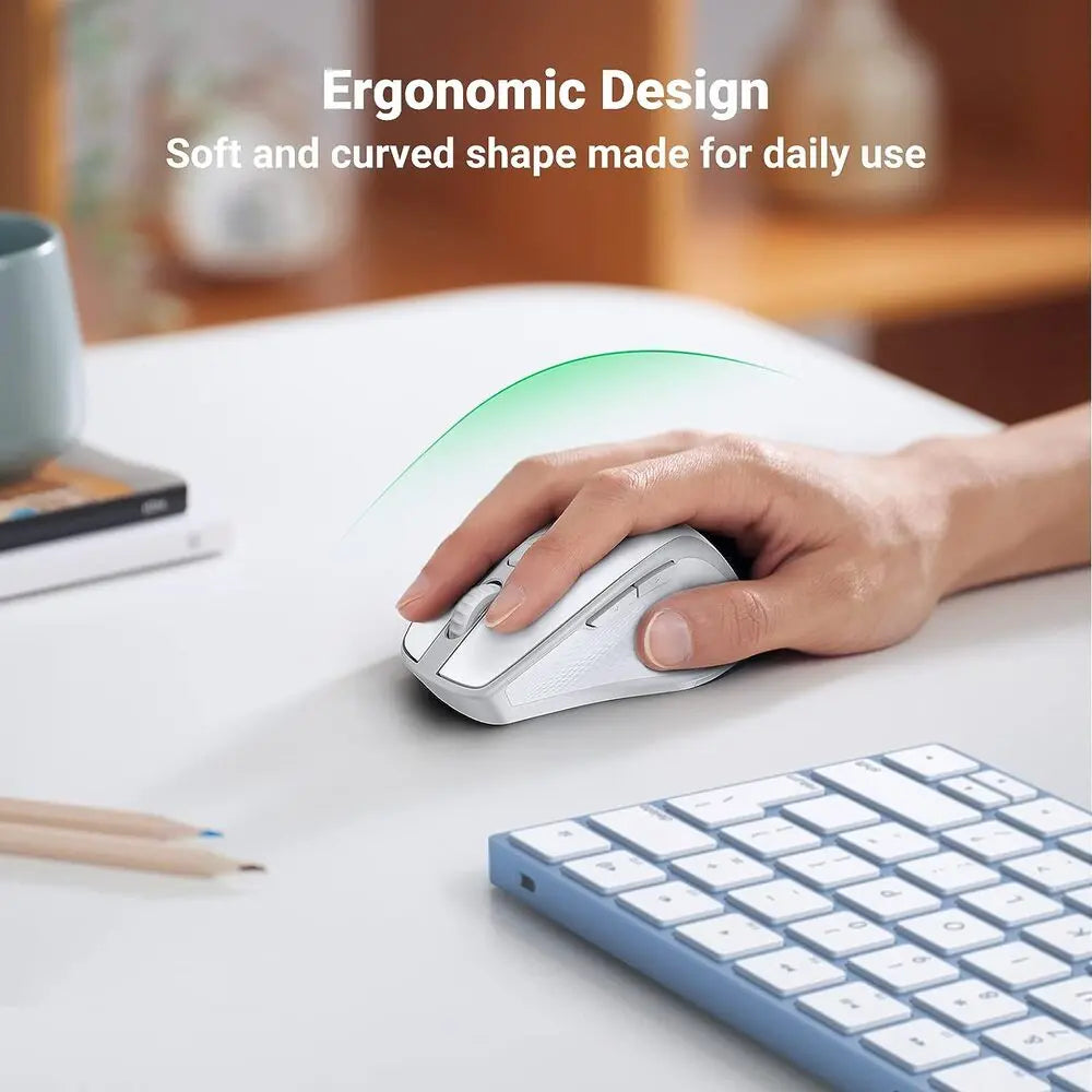 UGREEN Ergonomic 5 Button Silent 2.4G Wireless Bluetooth 5.0 Optical Mouse USB Receiver 4000 DPI MacBook PC White (15805) Ugreen