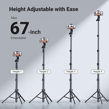 UGREEN 67" Cell Phone Selfie Stick Tripod Bluetooth Remote Travel Lightweight Stand Live Streaming Video Smartphone (15609) Ugreen