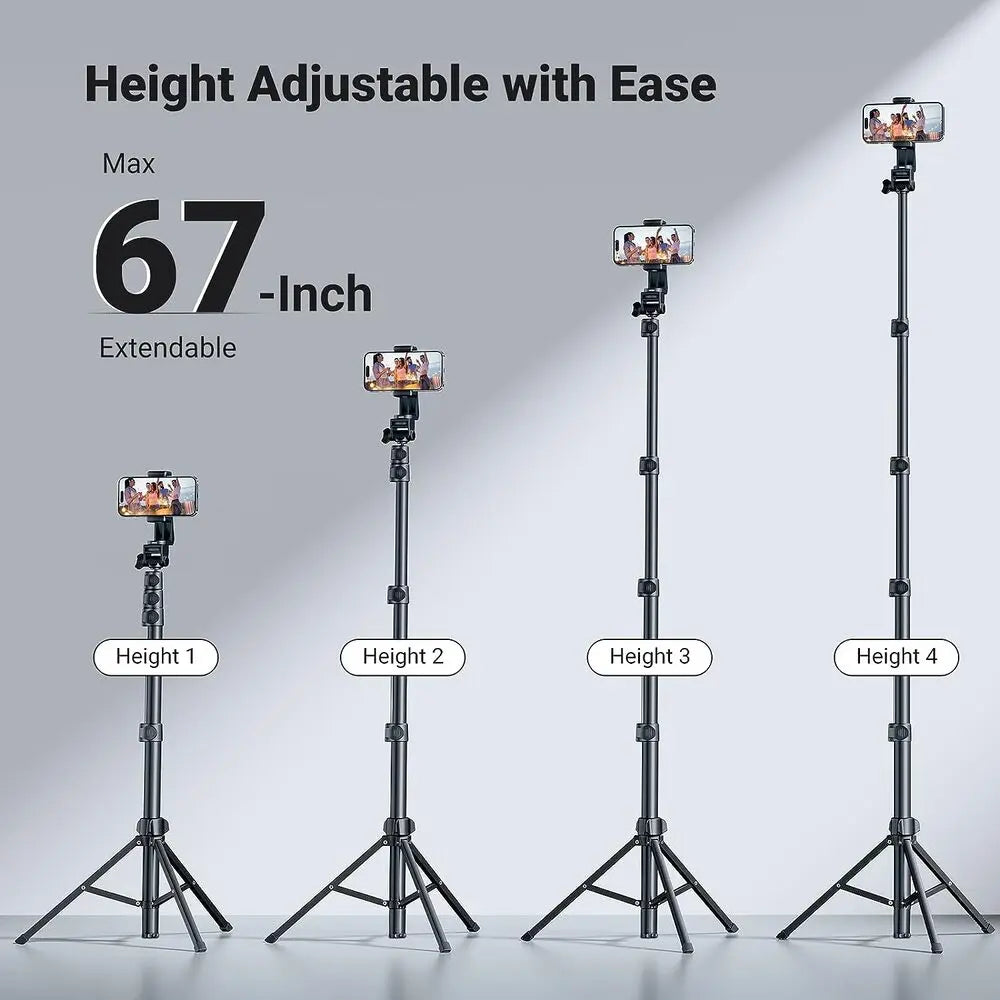 UGREEN 67" Cell Phone Selfie Stick Tripod Bluetooth Remote Travel Lightweight Stand Live Streaming Video Smartphone (15609) Ugreen