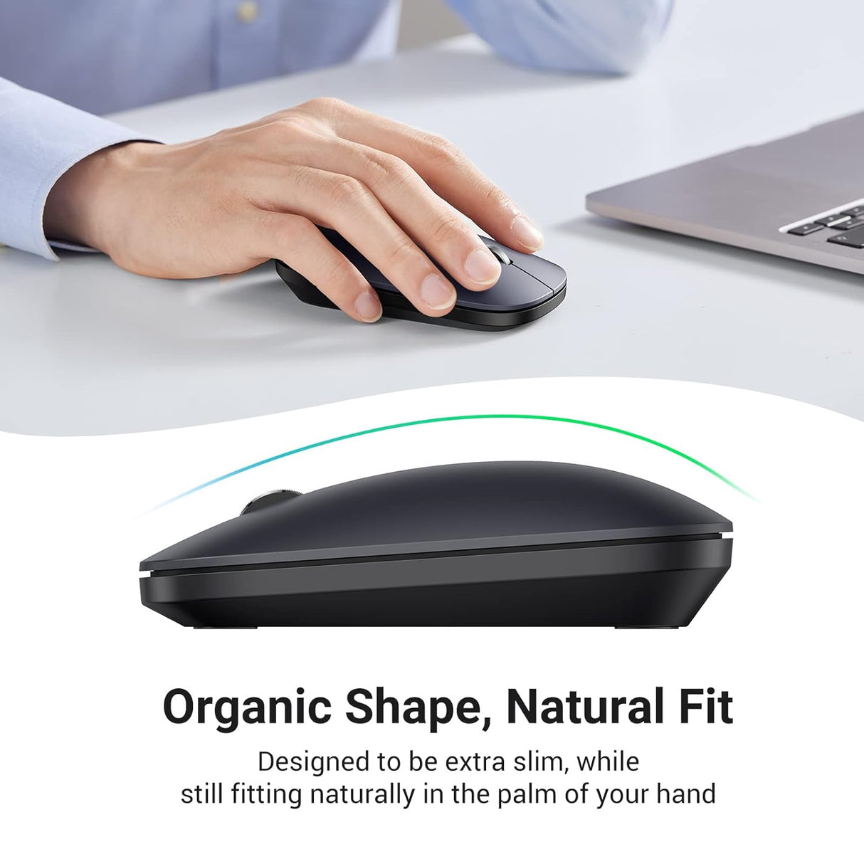 UGREEN 2.4G Silent Wireless Optical Mouse USB Receiver 4000 DPI PC Laptop Computer Chromebook MacBook Black Ergonomic (90372) Ugreen