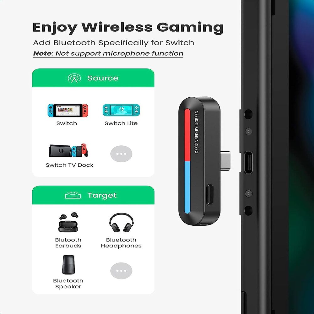 UGREEN Bluetooth 5.0 USB-C Transmitter Wireless Audio Adapter Switch Steam Deck PS5 PS4 aptX Low Latency Dual Link 80894 Ugreen