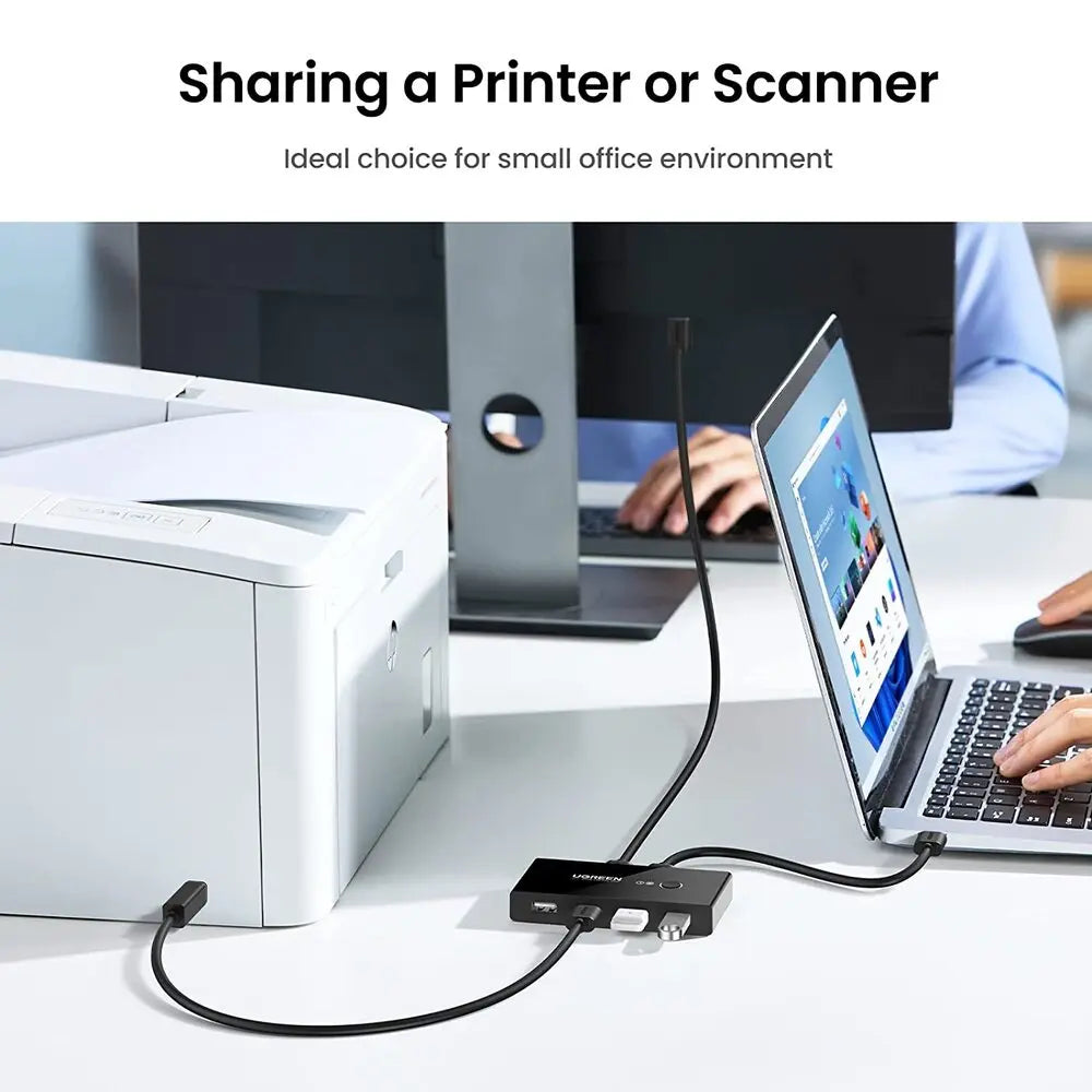 UGREEN 2x4 USB 2.0 Sharing Switch Box 2 In 4 Out Peripheral Switcher Printer Scanner Keyboard Mouse PC Laptop USB Hub Switch 30767 Ugreen