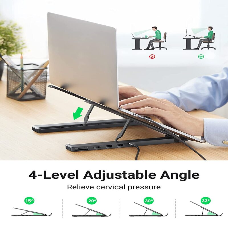UGREEN USB C Laptop Docking Station 4 Level Adjustable Foldable Portable Desktop Stand Ergonomic Laptop Riser (80551) Ugreen