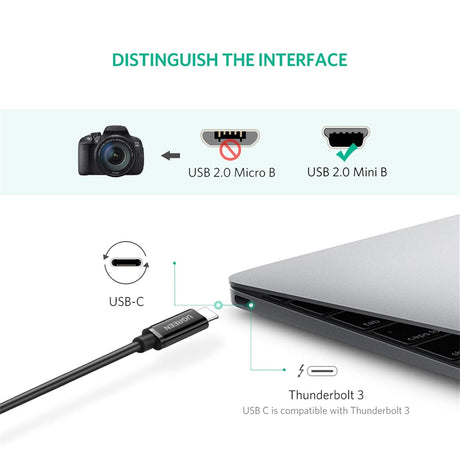 UGREEN USB C to Mini USB Cable 1M Male to Male Digital Camera MP3 Player Mini B USB Device Connector Type-C Cable (50445) Ugreen