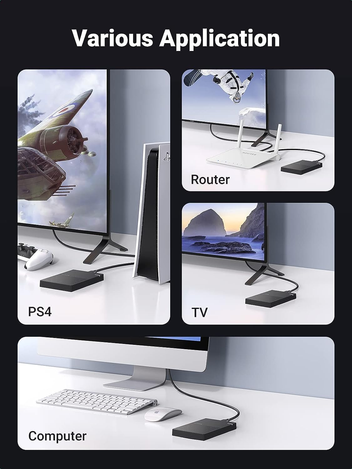 UGREEN 2.5 Inch External Hard Drive Enclosure USB 3.0 USB-C to USB-A Cable Tool-Free SATA SSD HDD Adapter Case (30727) Ugreen