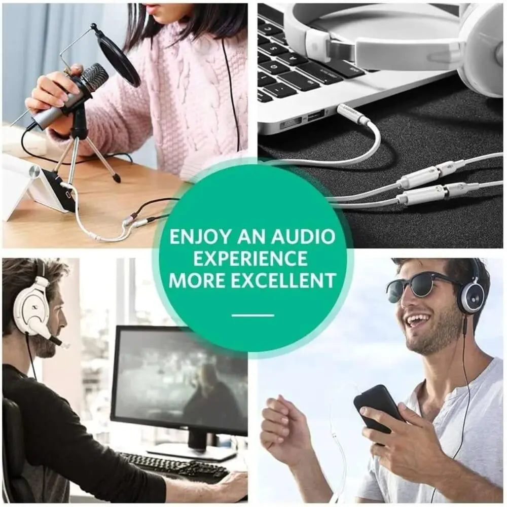 UGREEN 20cm 3.5mm TRRS 4-Pole Male to 2 Female Headphone Mic Splitter Cable ABS Case Audio Jack Adapter Headset 10789 Ugreen