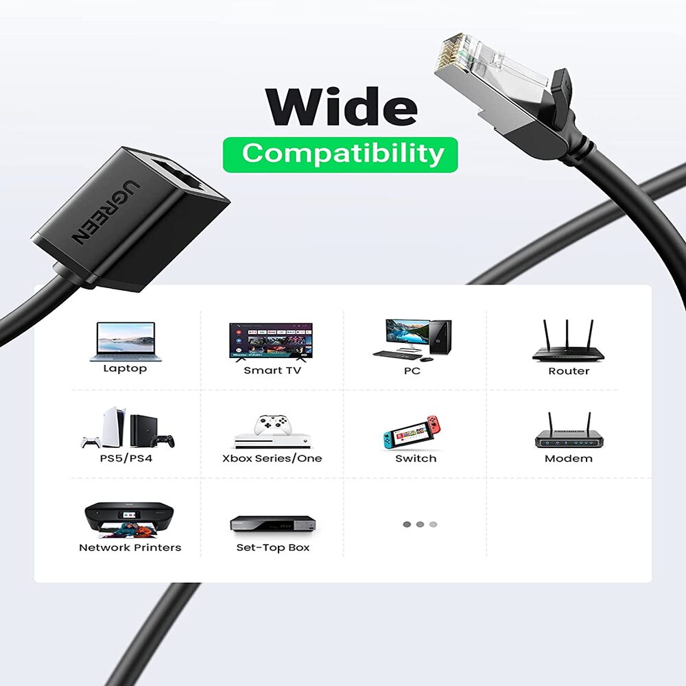 UGREEN Cat6 Ethernet Extension Cable 3M F/UTP RJ45 Male to Female 1000Mbps Gigabit Router PS5 Xbox Smart TV PC (11282) Ugreen