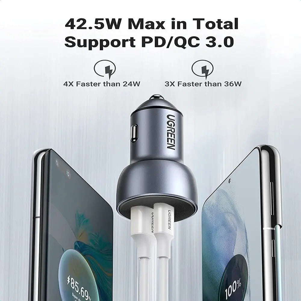 UGREEN 52.5W USB C Car Charger PD 30W QC 18W Fast Car Charging iPhone 14 13 12 iPad Galaxy S23 S22 S21 Pixel 7 6 (60980) Ugreen