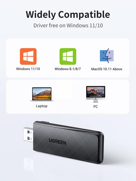 UGREEN AC1300 Dual Band WiFi Adapter USB 3.0 Wireless Network Dongle 5GHz 2.4GHz Desktop PC Laptop Windows Mac 50340 Ugreen