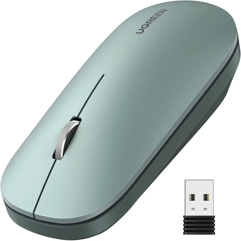 UGREEN 2.4G Silent Wireless Optical Mouse USB Receiver 4000 DPI PC Laptop Computer Chromebook MacBook Green Ergonomic (90374) Ugreen