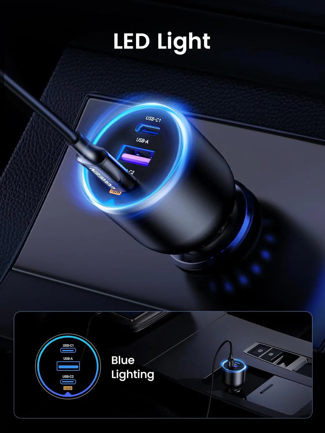 UGREEN 130W USB-C Car Charger PD 100W 30W Type-C Car Charging Adapter iPhone 15 Pro Max iPad MacBook Fast Charging 90413 Ugreen