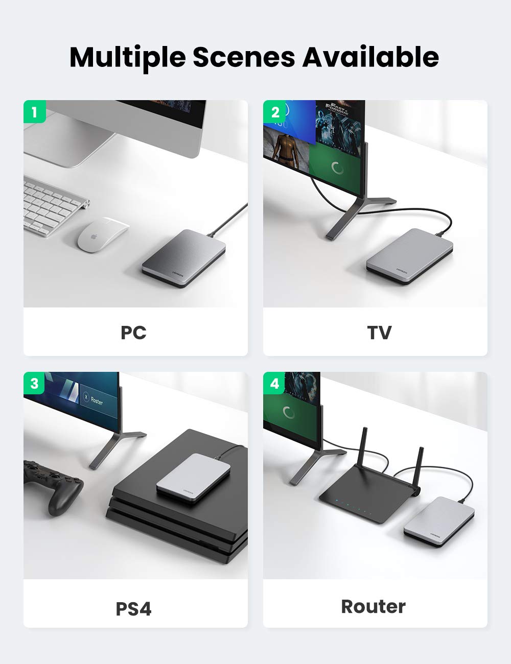 UGREEN 2.5 Inch SATA External Hard Drive Enclosure USB 3.1 Gen 2 UASP Aluminum Tool-Free WD Seagate Samsung PS4 Xbox (70498) Ugreen