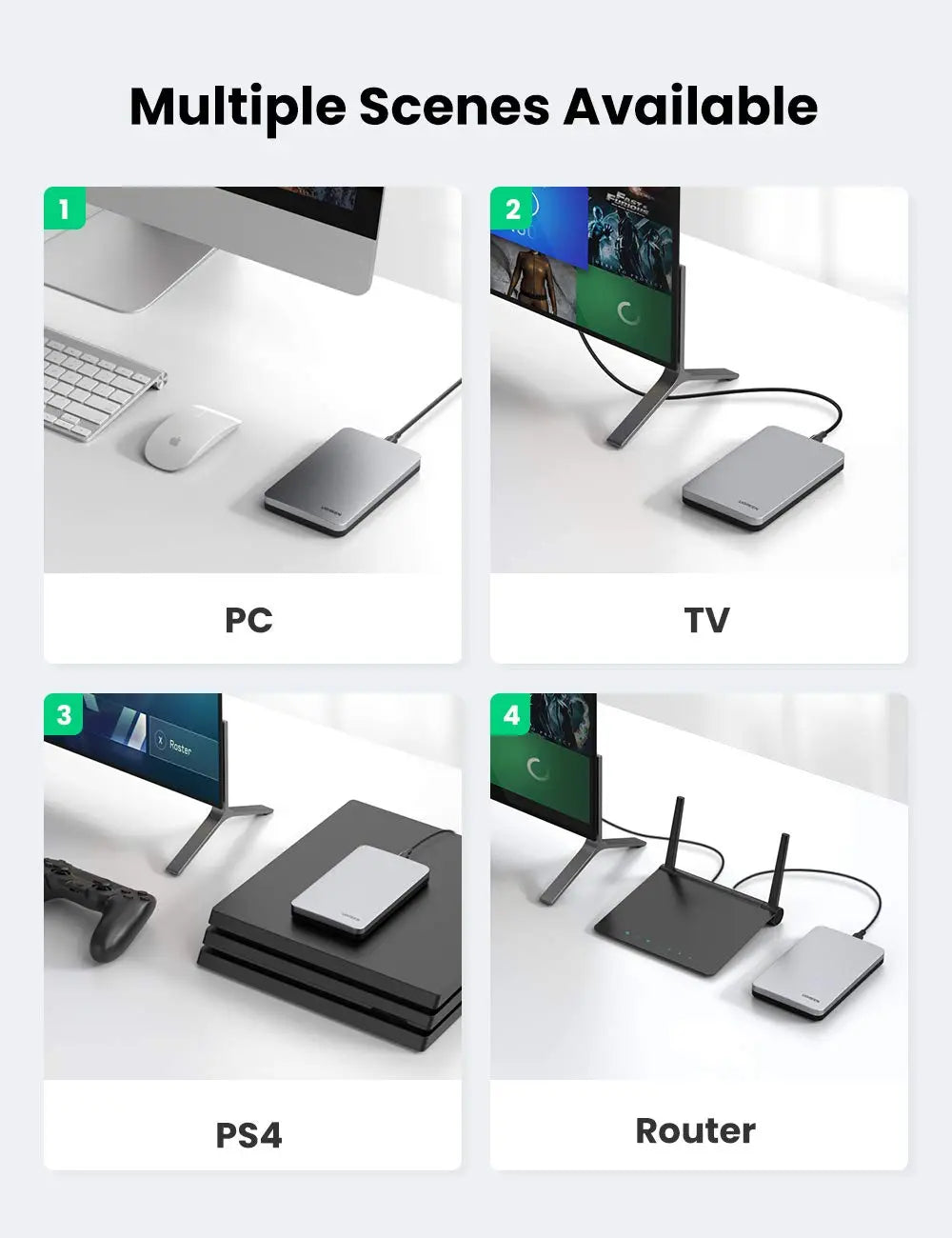 UGREEN 2.5 Inch SATA External Hard Drive Enclosure USB 3.1 Gen 2 UASP Aluminum Tool-Free WD Seagate Samsung PS4 Xbox (70498) Ugreen