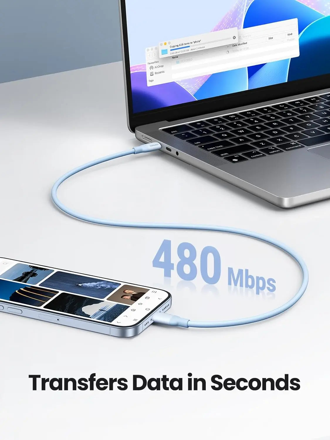 UGREEN USB C to USB C Silicone Charging Cable 1M 60W Galaxy S23 S22 Ultra MacBook Pro iPad Pro Air Pixel Blue (15279) Ugreen