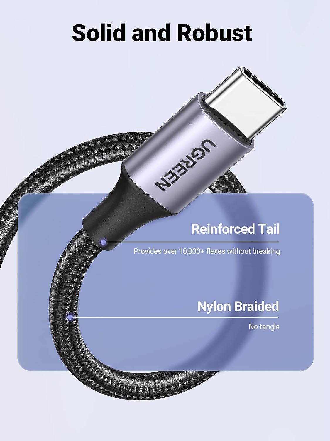UGREEN 0.25M USB-A 2.0 to USB-C Cable Male to Male Nickel Plated Aluminum Shell Braided Charging Data Sync 60124 Ugreen