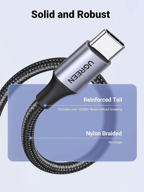 UGREEN 0.25M USB-A 2.0 to USB-C Cable Male to Male Nickel Plated Aluminum Shell Braided Charging Data Sync 60124 Ugreen
