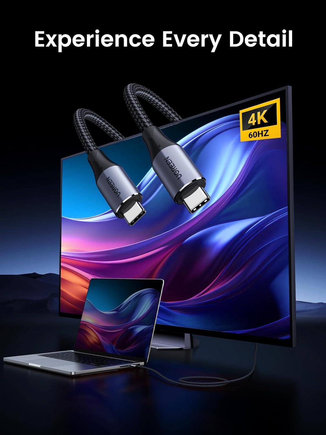 UGREEN 1M USB-C to USB-C Cable 240W PD 20Gbps Data Transfer 4K Video Braided MacBook Pro iPad Pro Galaxy Steam Deck 80150V240 - Ugreen India