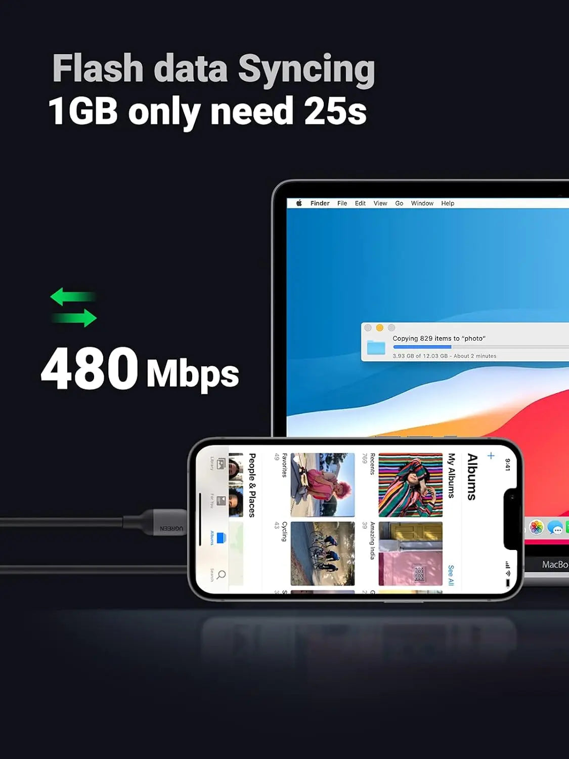 UGREEN USB C to Lightning Cable 1M MFi Certified PD 20W iPhone 13 Pro 12 11 X 8 iPad AirPods MacBook Fast Charge (20304)