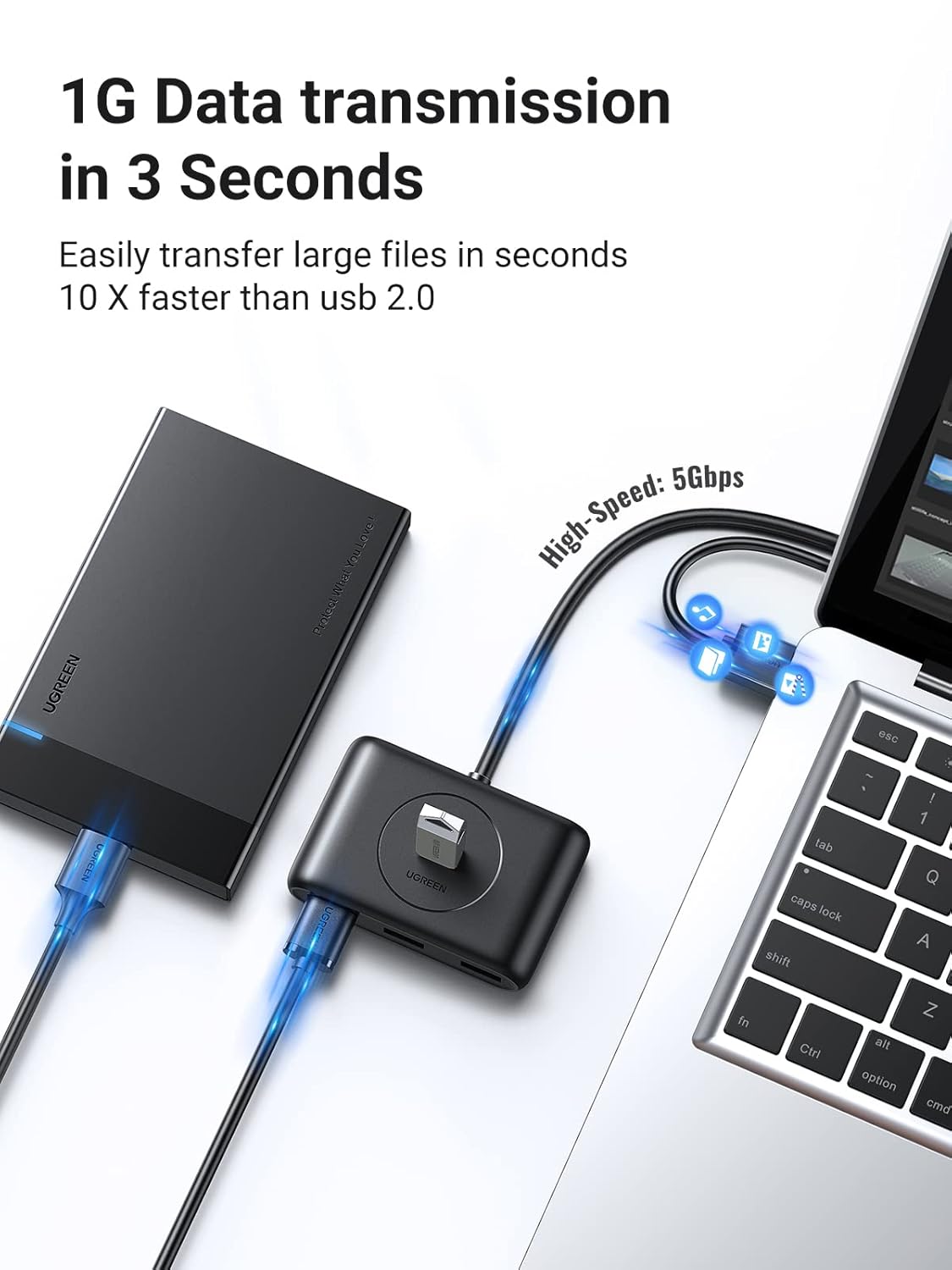 UGREEN 4-Port USB 3.0 Hub Super Speed MacBook MacBook Air Mac Mini Microsoft Surface Ultrabook 30 Inch Cable USB Hub (20291) Ugreen