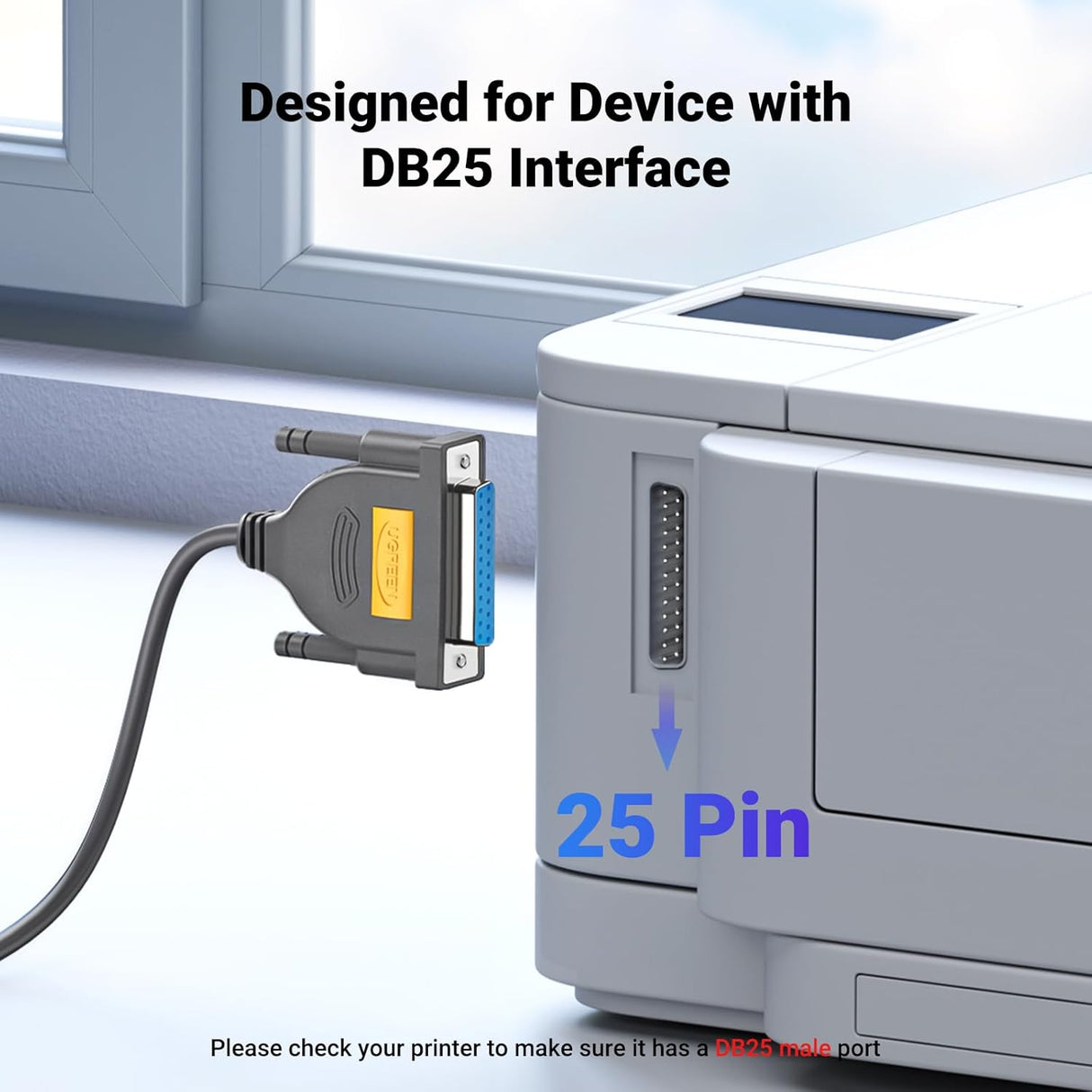 UGREEN 2M USB 2.0 to DB25 Female Parallel Printer Adapter Cable USB to Parallel Converter Inkjet Laser Printer Gray 20224 Ugreen