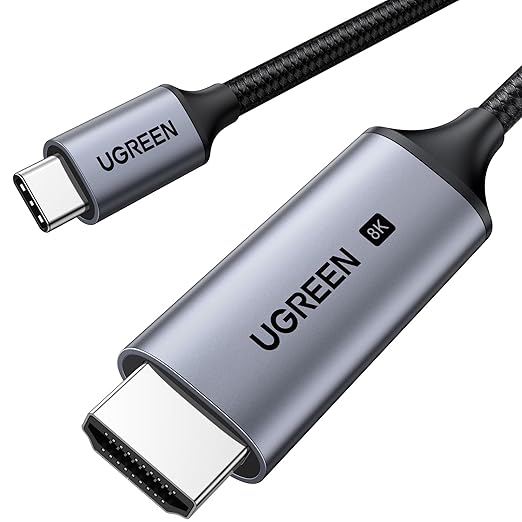 UGREEN 1M USB C to HDMI 2.1 Cable 8K@60Hz 4K@240/144/120Hz Type C Thunderbolt 4 HDMI HDR Lead Compatible with MacBook iMac Mac Mini iPad Pro iPhone 17 16 Galaxy Tab 10 S25 Surface XPS Pixel 10(35596)