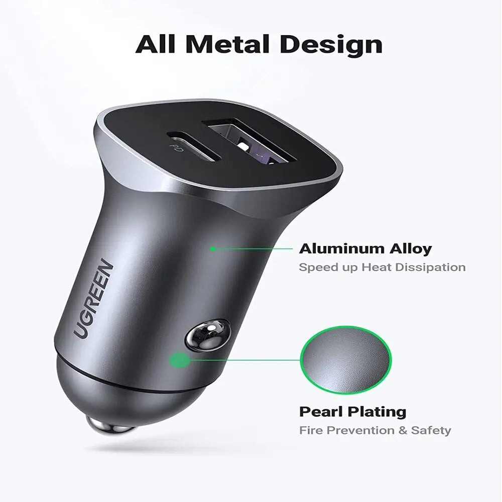 UGREEN 30W USB C Car Charger Dual Port PD3.0 QC3.0 Fast Charging iPhone 13/12 Galaxy S22/S21 iPad Pro (40858) Ugreen