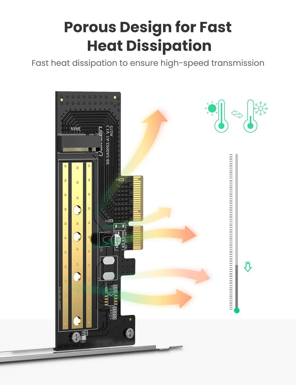 UGREEN M.2 NVMe to PCIe 3.0 x4 Adapter Card M-Key SSD 2280 2260 2242 2230 Desktop PCI Express Converter Card 70503 Ugreen