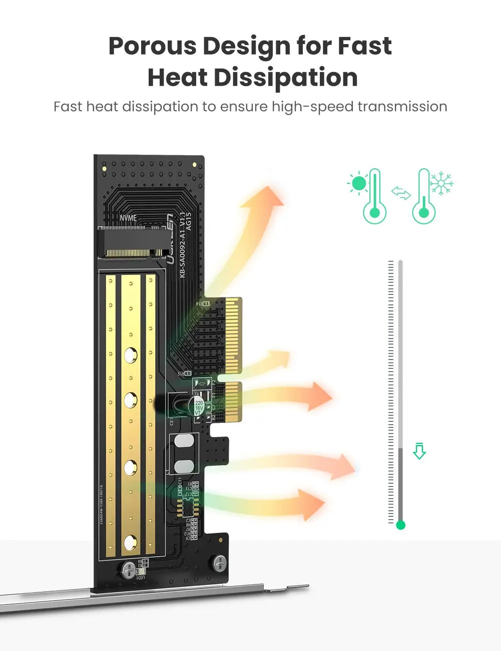 UGREEN M.2 NVMe to PCIe 3.0 x4 Adapter Card M-Key SSD 2280 2260 2242 2230 Desktop PCI Express Converter Card 70503 Ugreen