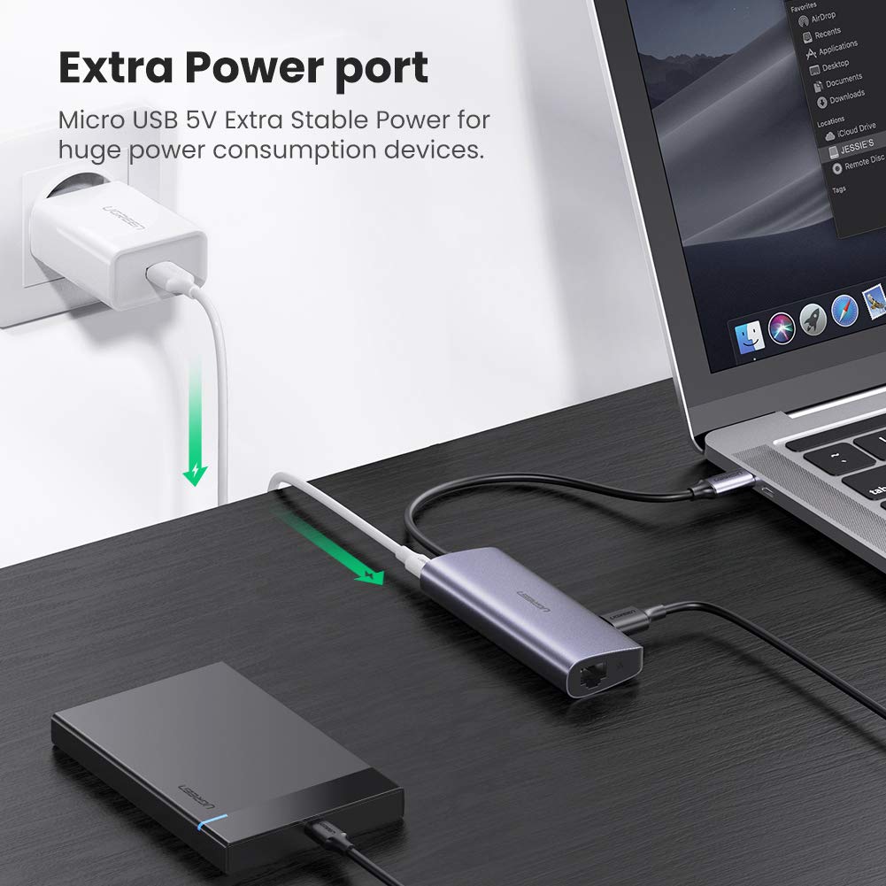 UGREEN USB-C Hub 4-in-1 3x USB 3.0 Gigabit Ethernet MacBook Windows Compatible Type-C Adapter Network LAN Port Hub (60718) Ugreen