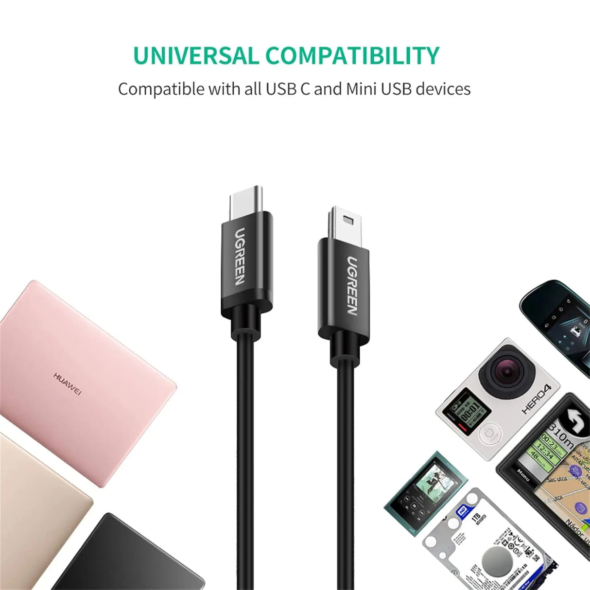 UGREEN USB C to Mini USB Cable 1M Male to Male Digital Camera MP3 Player Mini B USB Device Connector Type-C Cable (50445) Ugreen