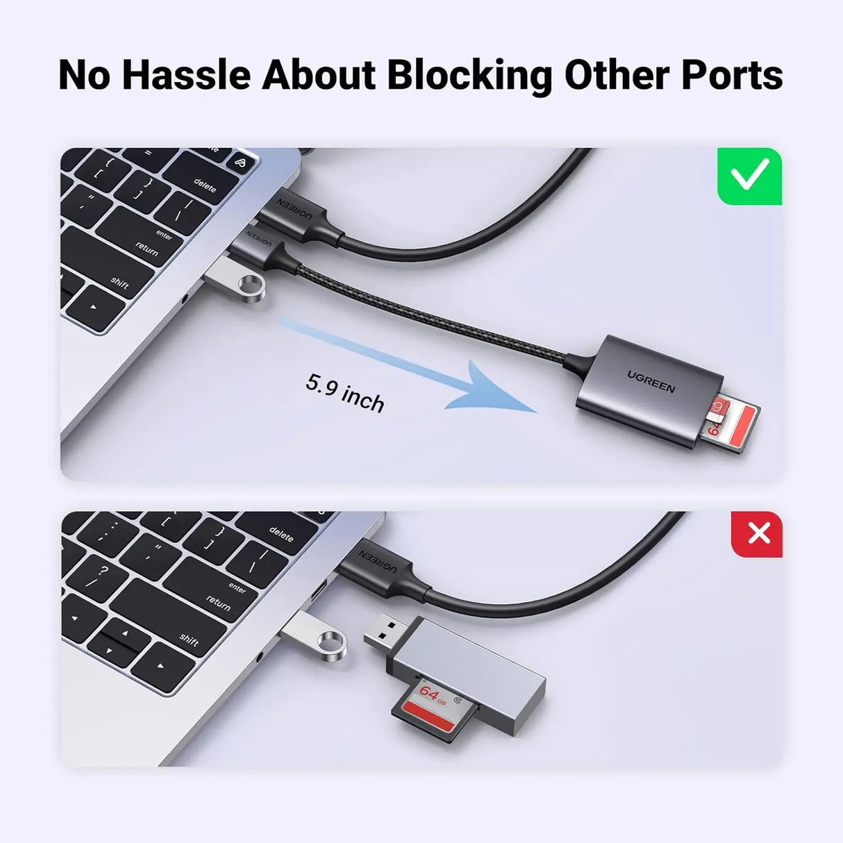 UGREEN USB 3.0 Card Reader 2-in-1 SD TF Micro SD SDHC SDXC MMC Aluminum Case Memory Card Reader PC Laptop 80887 Ugreen