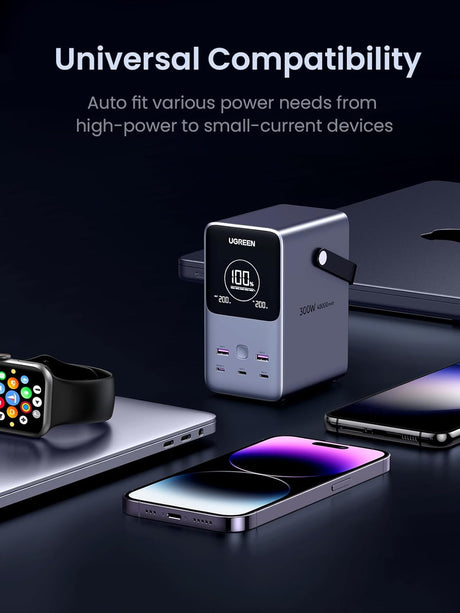 UGREEN 300W 48000mAh Portable Charger Power Bank Smart Digital Display Lighting SOS 153Wh 5 Port USB C Outdoor (25286) Ugreen