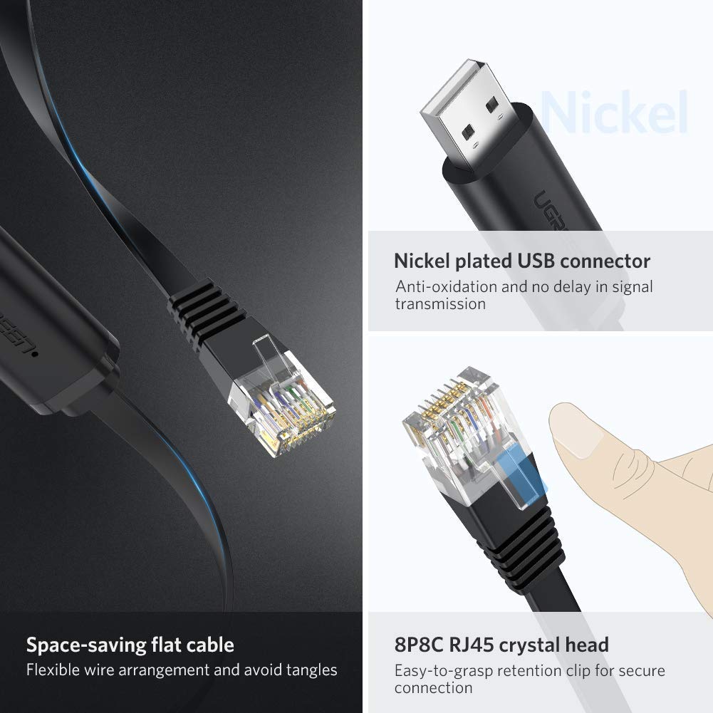 UGREEN USB Console Cable 3M USB 2.0 to RJ45 RS232 FTDI Chip Plug Play PC Laptop Windows Mac OS Linux Network (60813) Ugreen