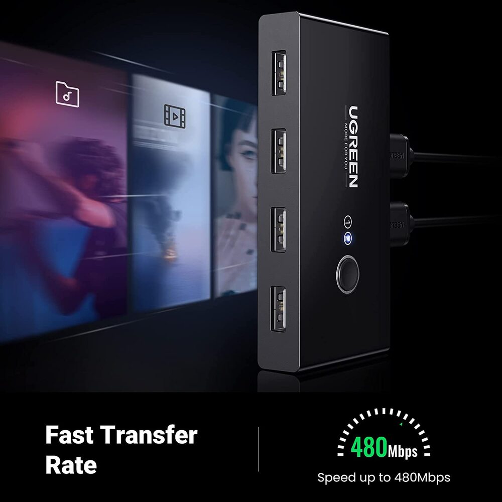 UGREEN 2x4 USB 2.0 Sharing Switch Box 2 In 4 Out Peripheral Switcher Printer Scanner Keyboard Mouse PC Laptop USB Hub Switch 30767 Ugreen