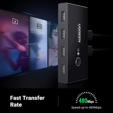 UGREEN 2x4 USB 2.0 Sharing Switch Box 2 In 4 Out Peripheral Switcher Printer Scanner Keyboard Mouse PC Laptop USB Hub Switch 30767 Ugreen