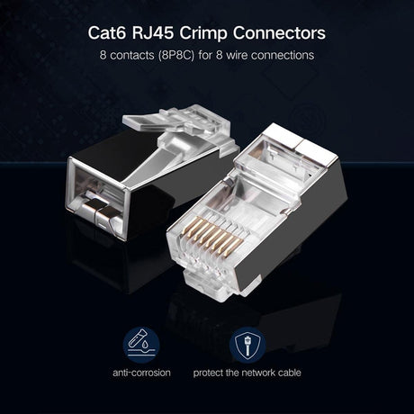 UGREEN Cat 6 Shielded RJ45 Connectors 100-Pack Crystal Head Plugs Gold Plated STP Network Cable Ends Ethernet LAN (50248) Ugreen