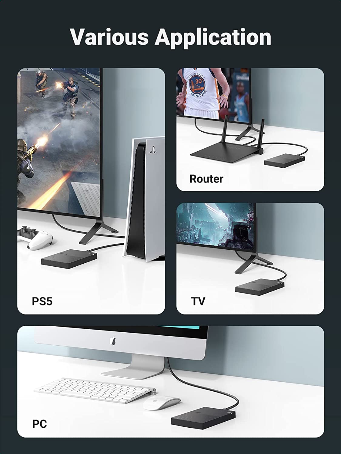 UGREEN 2.5 Inch External Hard Drive Enclosure 5Gbps USB 3.0 UASP Tool-Free 1.6FT Cable 7mm 9.5mm SATA SSD HDD (30719) Ugreen