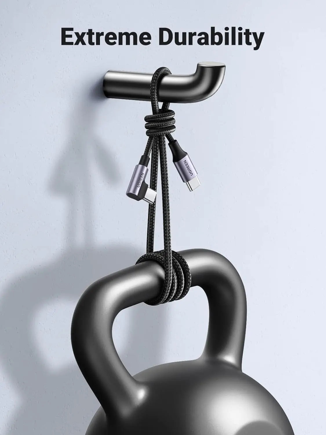 UGREEN 1M USB-C to Angled USB-C Cable 60W Round Cable Aluminum Shell Nickel Plated Nylon Braided Gray Black 50123 Ugreen