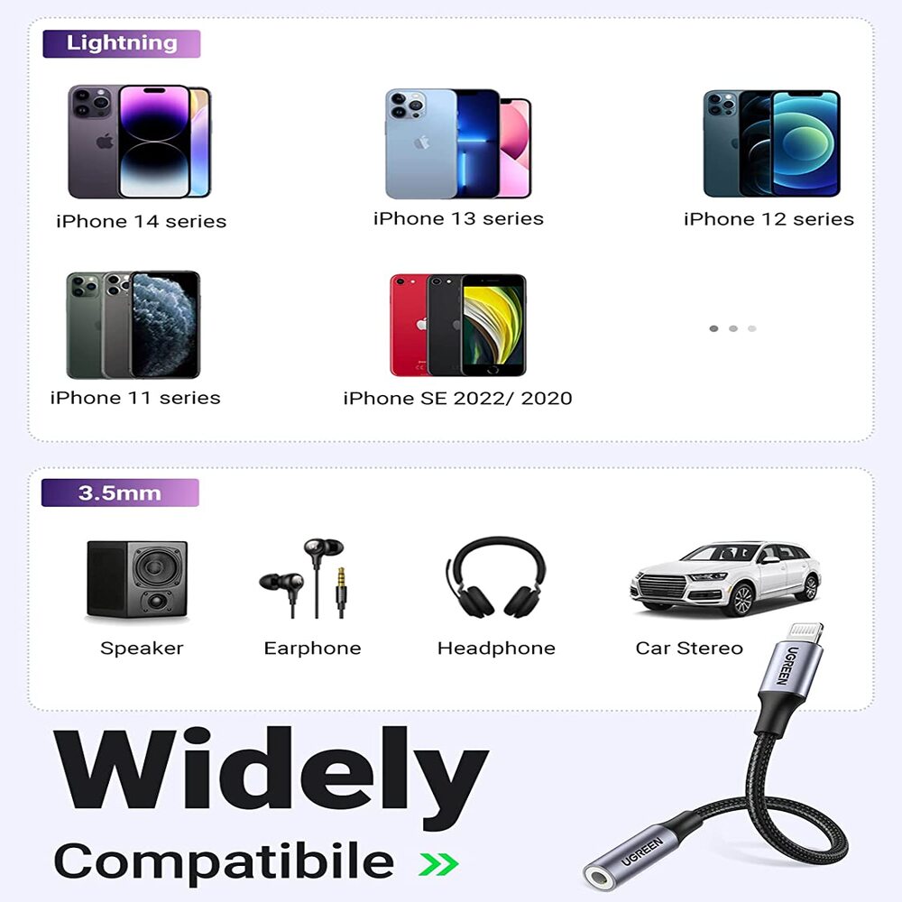 UGREEN Lightning to 3.5mm Headphone Adapter MFi Certified Aluminum Shell iPhone 11 Pro Max X XR XS 7 8 Plus 30756 Ugreen