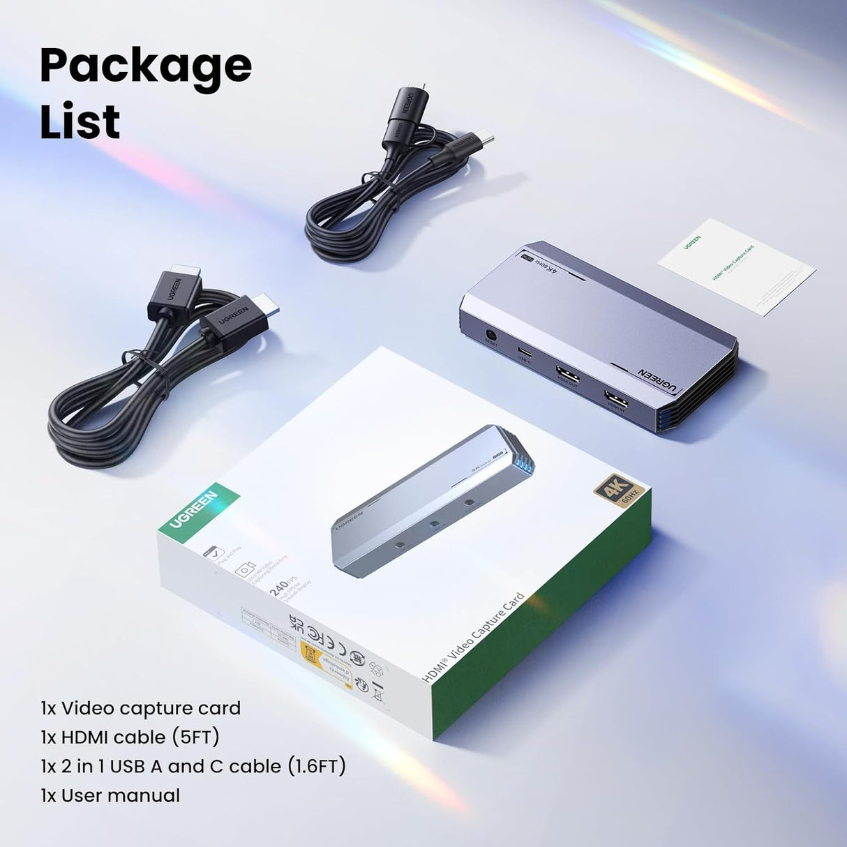 UGREEN 4K 60Hz Capture Card Ultra HD HDMI Video Capture USB 3.0 Ultra-Low Latency VRR HDR Streaming Gaming iPad PS5 (25173) Ugreen