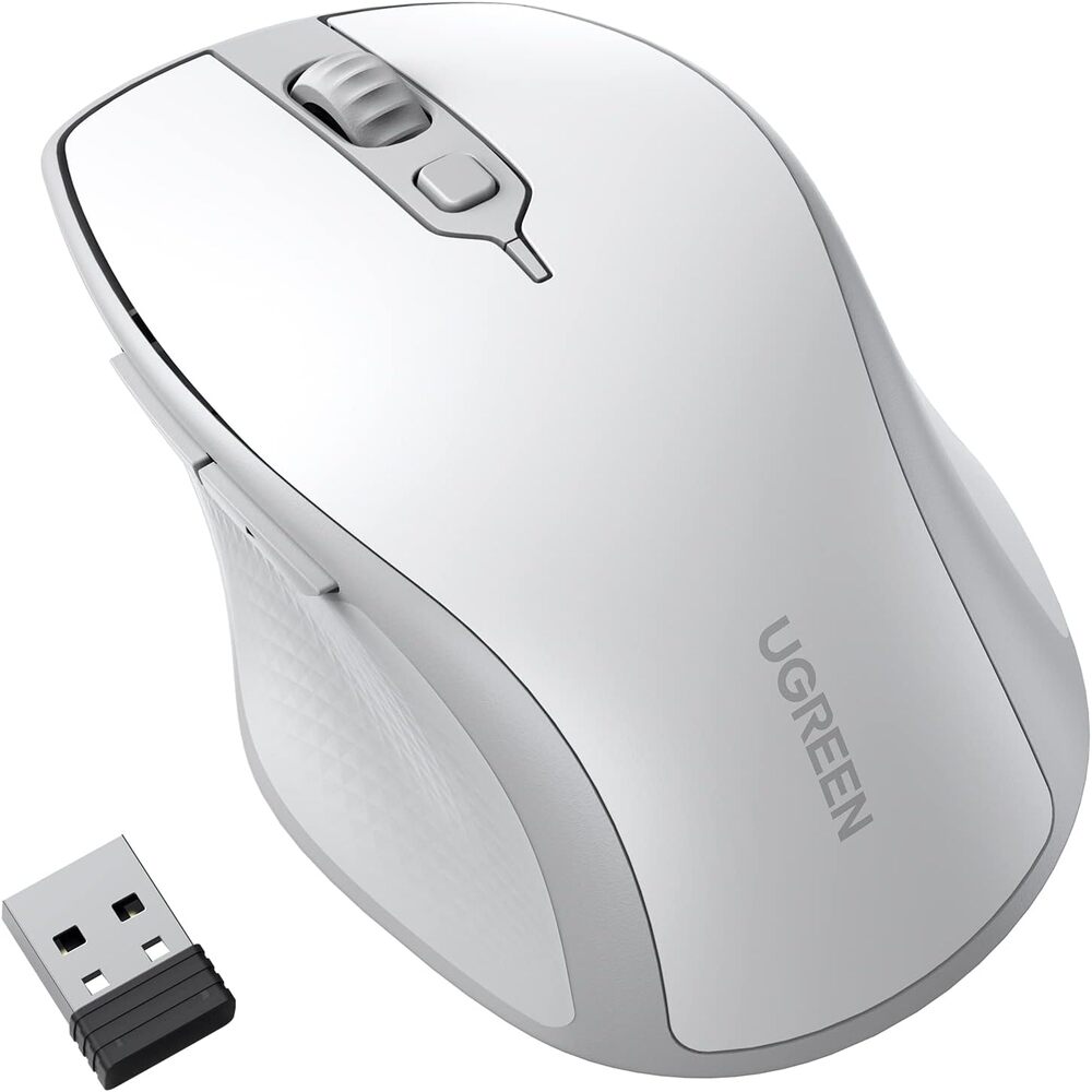UGREEN Ergonomic 5 Button Silent 2.4G Wireless Bluetooth 5.0 Optical Mouse USB Receiver 4000 DPI MacBook PC White (15805) Ugreen